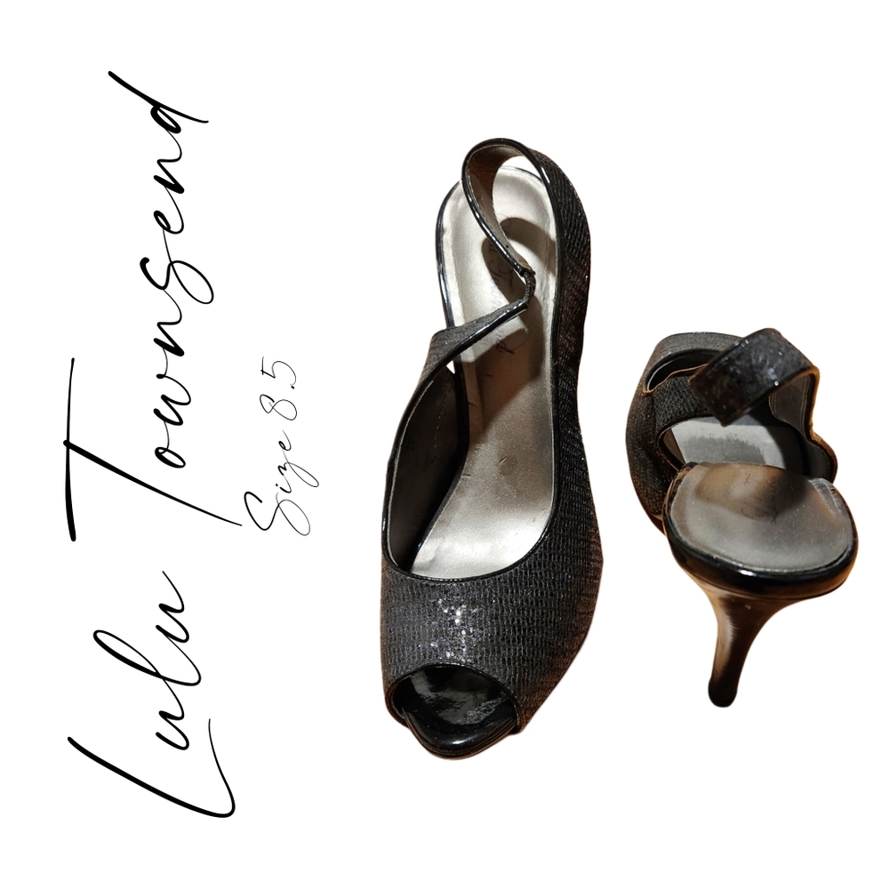 Lulu Townsend Black Shimmer Slingback Pump